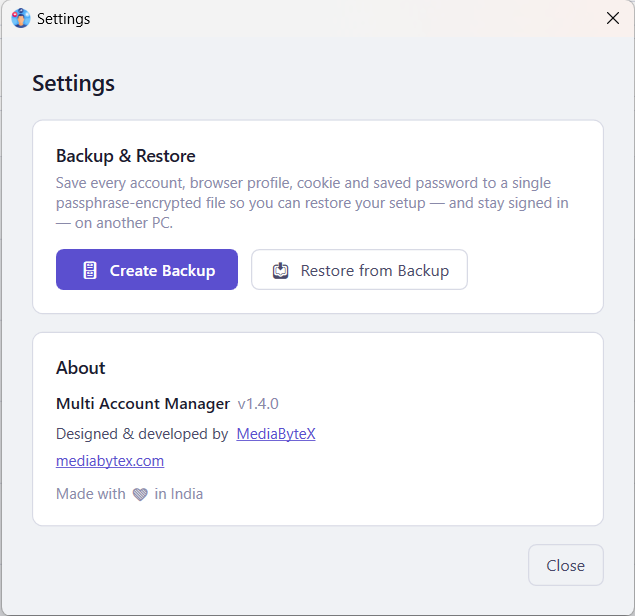 Backup settings